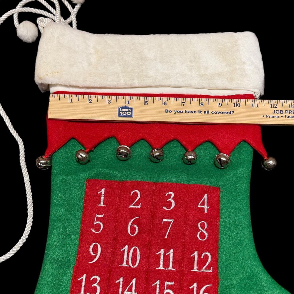 Christmas Advent Calendar Stocking 24 Day Countdown w/ Pockets & Jingle Bell - Picture 14 of 16